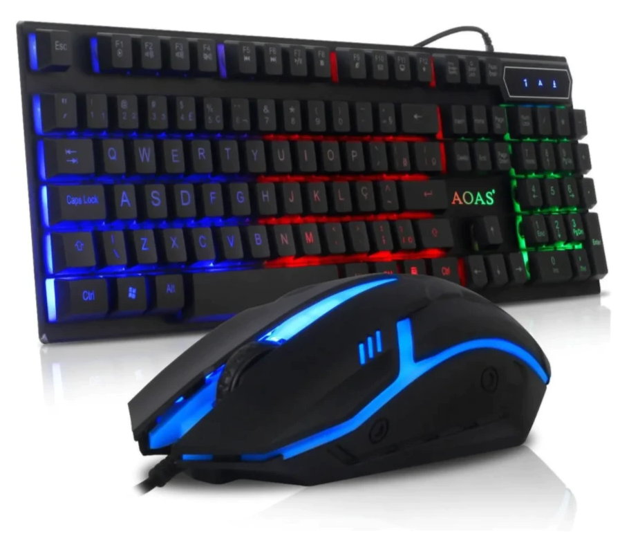 Kit Teclado + Mouse Semi Mecânico Gamer Led