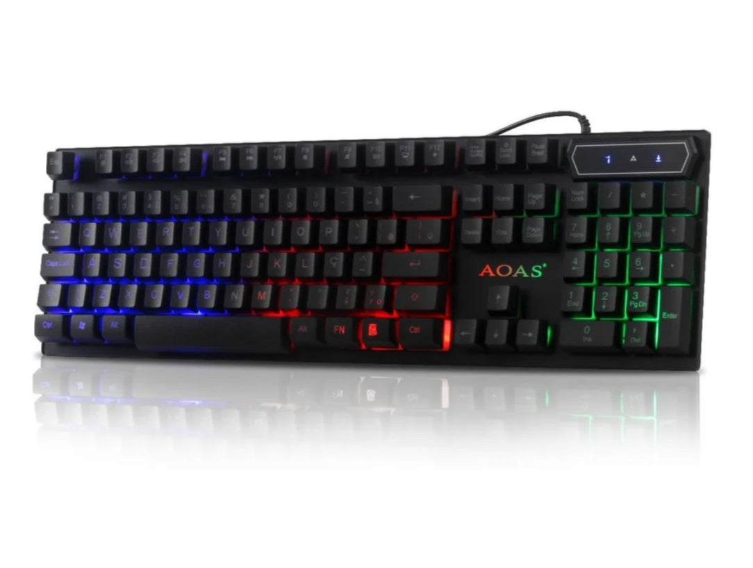 Kit Teclado + Mouse Semi Mecânico Gamer Led